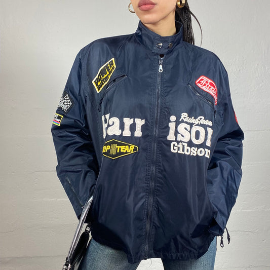 Vintage 90's Harrison Sporty Short Oversized Biker Jacket with Multiple Patches Covering (L)