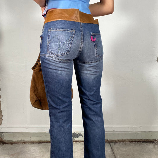 Vintage 2000's Western Flared Jeans with Faux Leather Waist Belt (S/M)