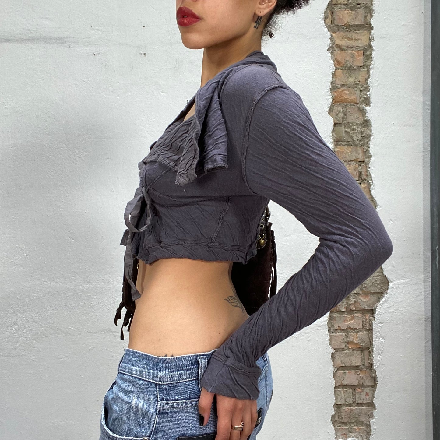 Vintage 2000's Sleaze Dark Grey Cropped Wrap Tie Jacket (S)