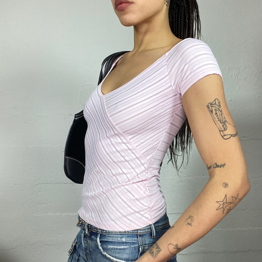 Vintage 2000's Downtown Girl Pink Wrapped Top with Stripes Print (S)