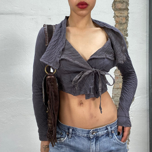 Vintage 2000's Sleaze Dark Grey Cropped Wrap Tie Jacket (S)