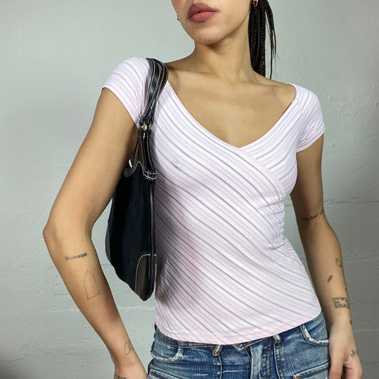 Vintage 2000's Downtown Girl Pink Wrapped Top with Stripes Print (S)