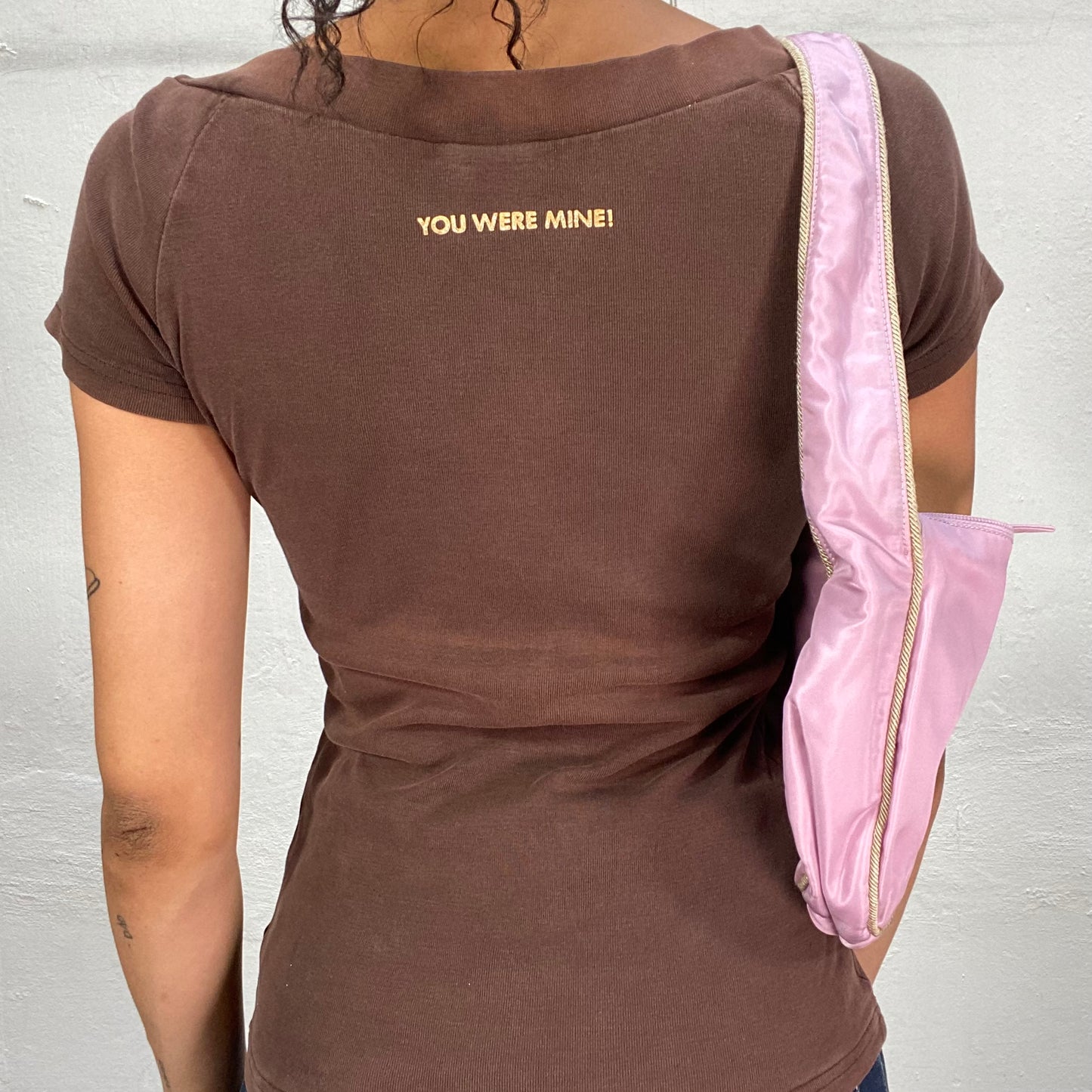 Vintage 2000's Downtown Girl Brown Top with Golden "You Wish" Print (M)