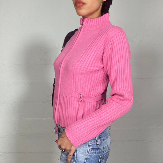 Vintage 2000's Archive Pink Zip Up Pullover with Ribbed Sleeves (S/M)