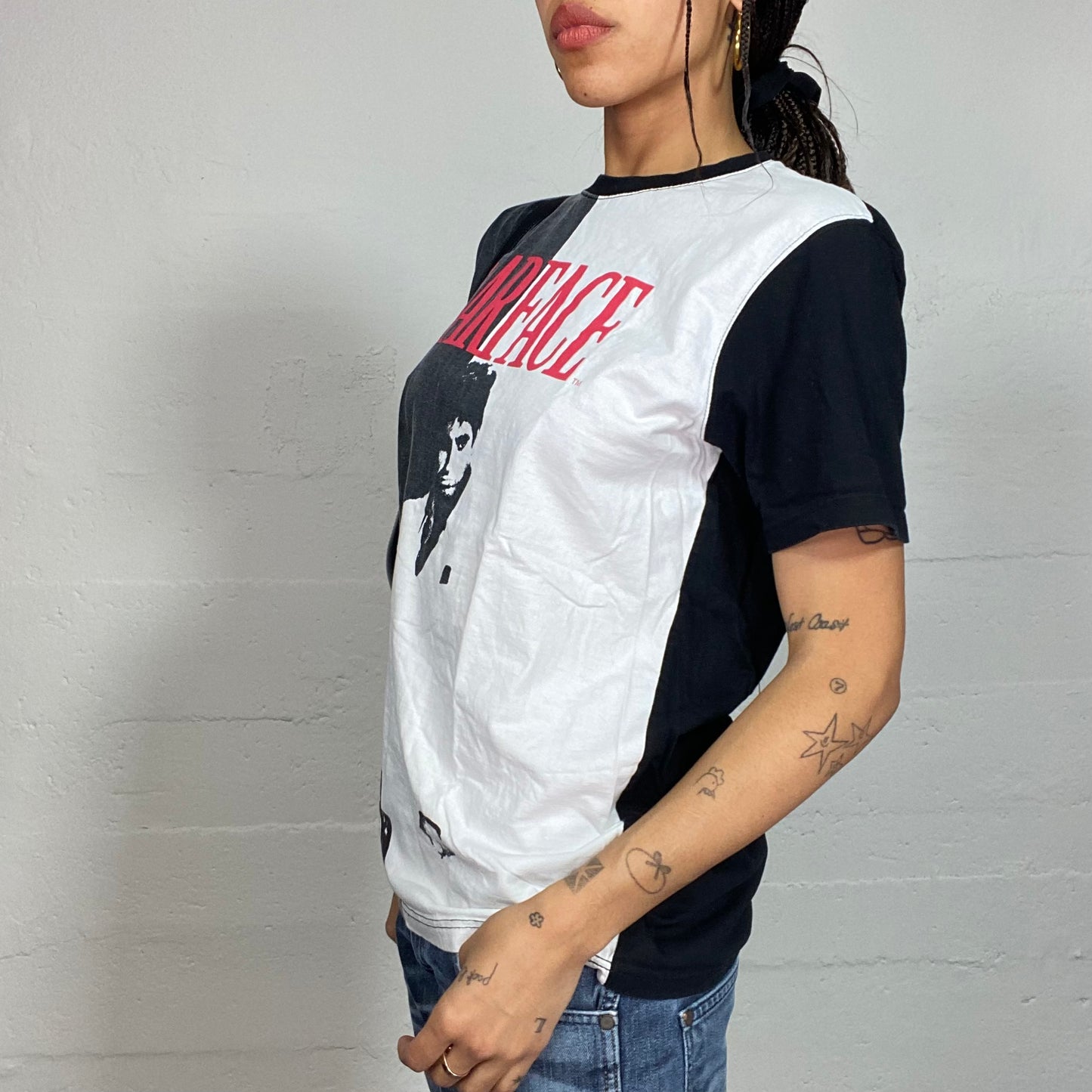 Vintage 2000's Cyber White and Black Oversized Tee with Scarface Poster Promo Print (M/L)