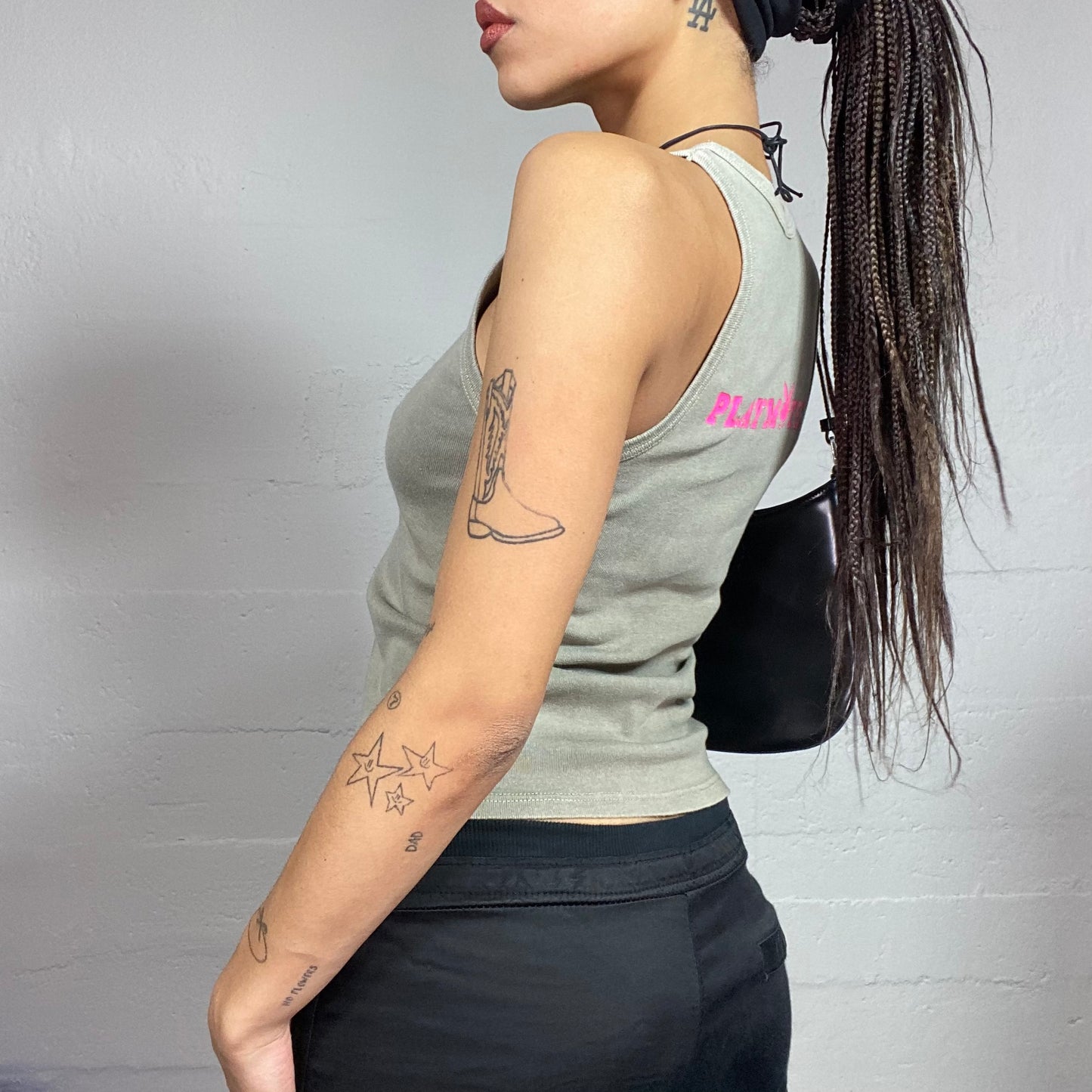 Vintage 2000's Playboy Girl Khaki Top with Pink Logo Print (S)