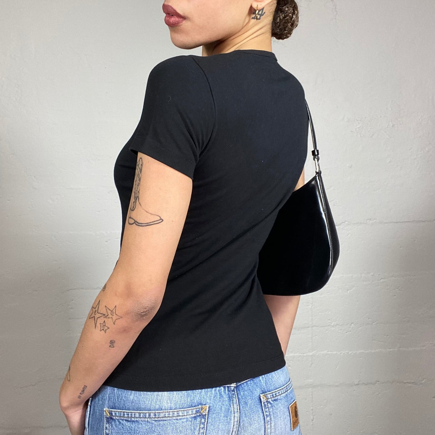 Vintage 2000's Pepe Jeans Black Top with Strass Brand "London" Print Detail (S)