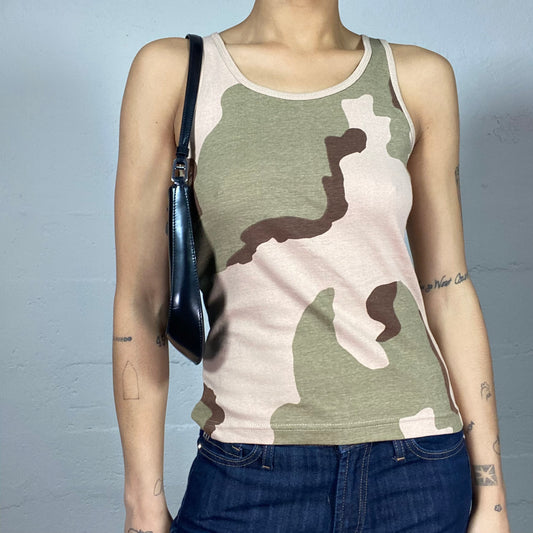 Vintage 2000's Rave Khaki Camo Tank Top (M)