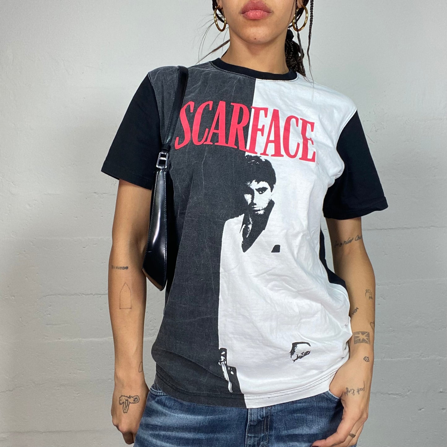 Vintage 2000's Cyber White and Black Oversized Tee with Scarface Poster Promo Print (M/L)