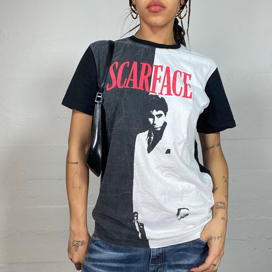 Vintage 2000's Cyber White and Black Oversized Tee with Scarface Poster Promo Print (M/L)