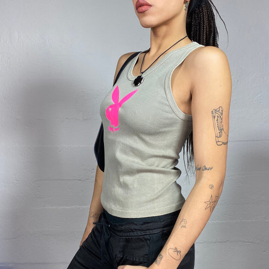 Vintage 2000's Playboy Girl Khaki Top with Pink Logo Print (S)