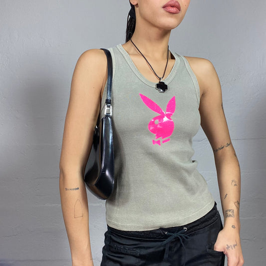 Vintage 2000's Playboy Girl Khaki Top with Pink Logo Print (S)