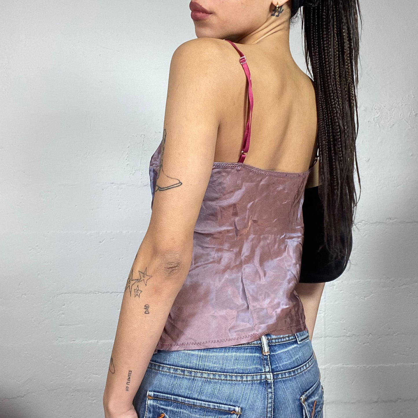 Vintage 90's Romantic Lavender Satin Top with Garnet Lace Up Detail (M)