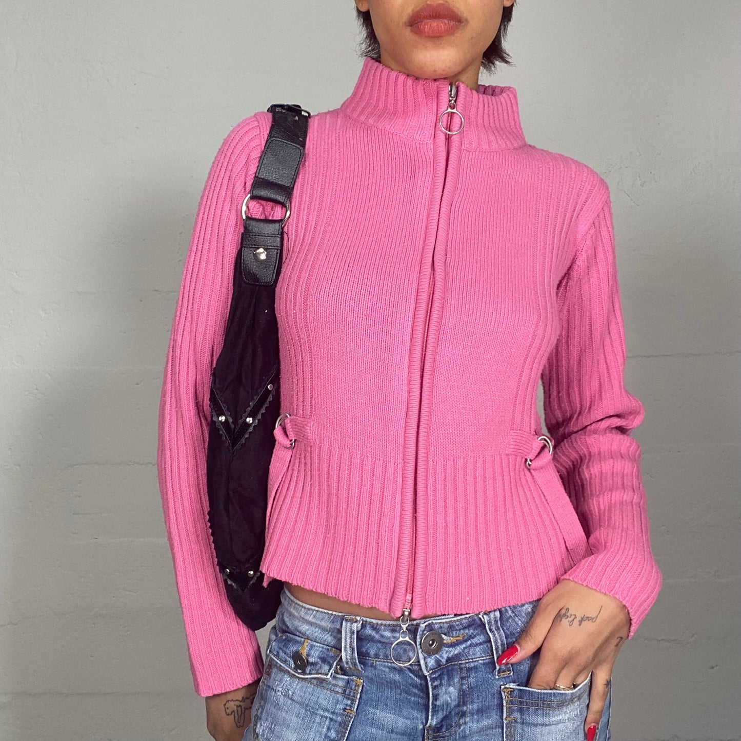 Vintage 2000's Archive Pink Zip Up Pullover with Ribbed Sleeves (S/M)