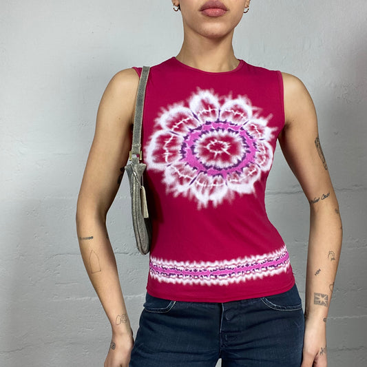Vintage 2000's Morgan Downtown Girl Garnet Top with Tie Dye Mandala Print (S)