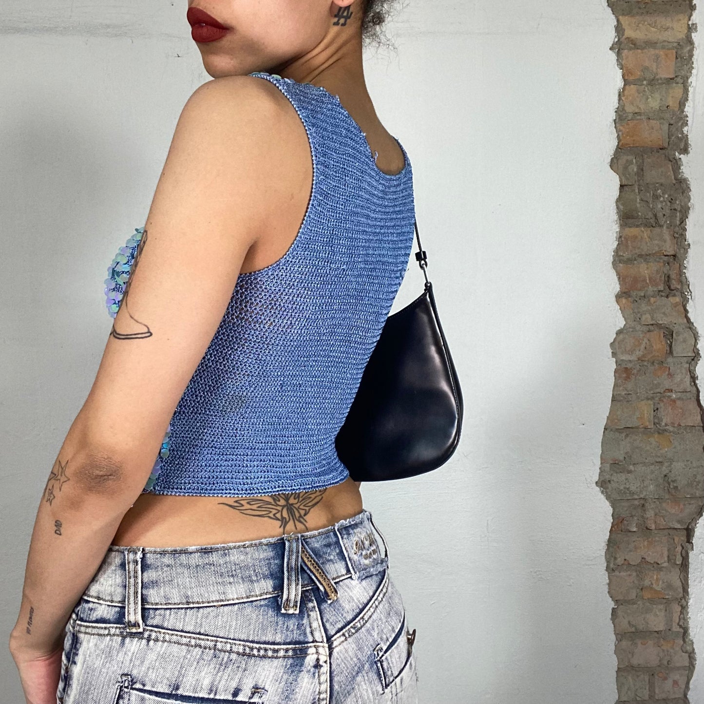 Vintage 2000's Festival Blue Sequin Knit Tank Top (S)