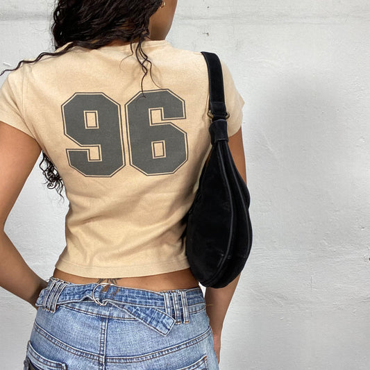 Vintage 2000's Sporty Girl Beige Top with"University 96" Print (M)