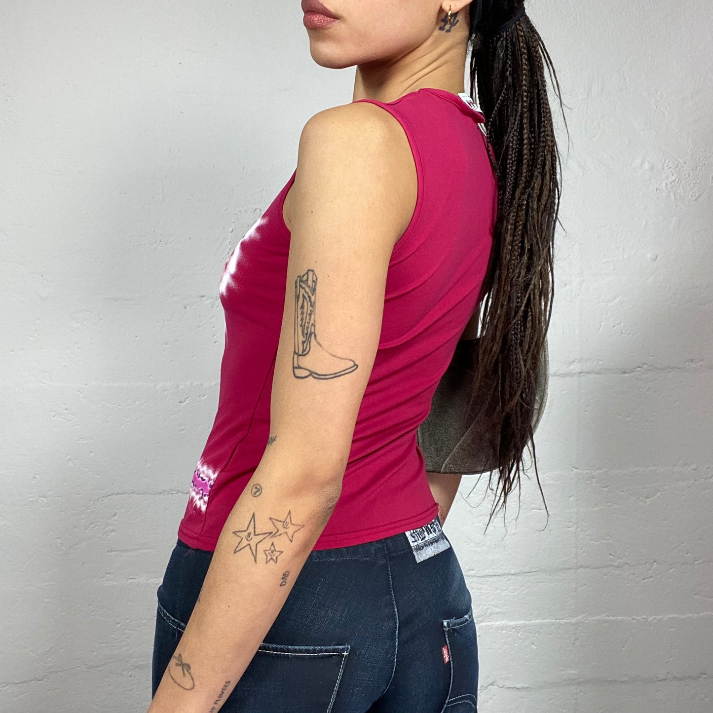 Vintage 2000's Morgan Downtown Girl Garnet Top with Tie Dye Mandala Print (S)