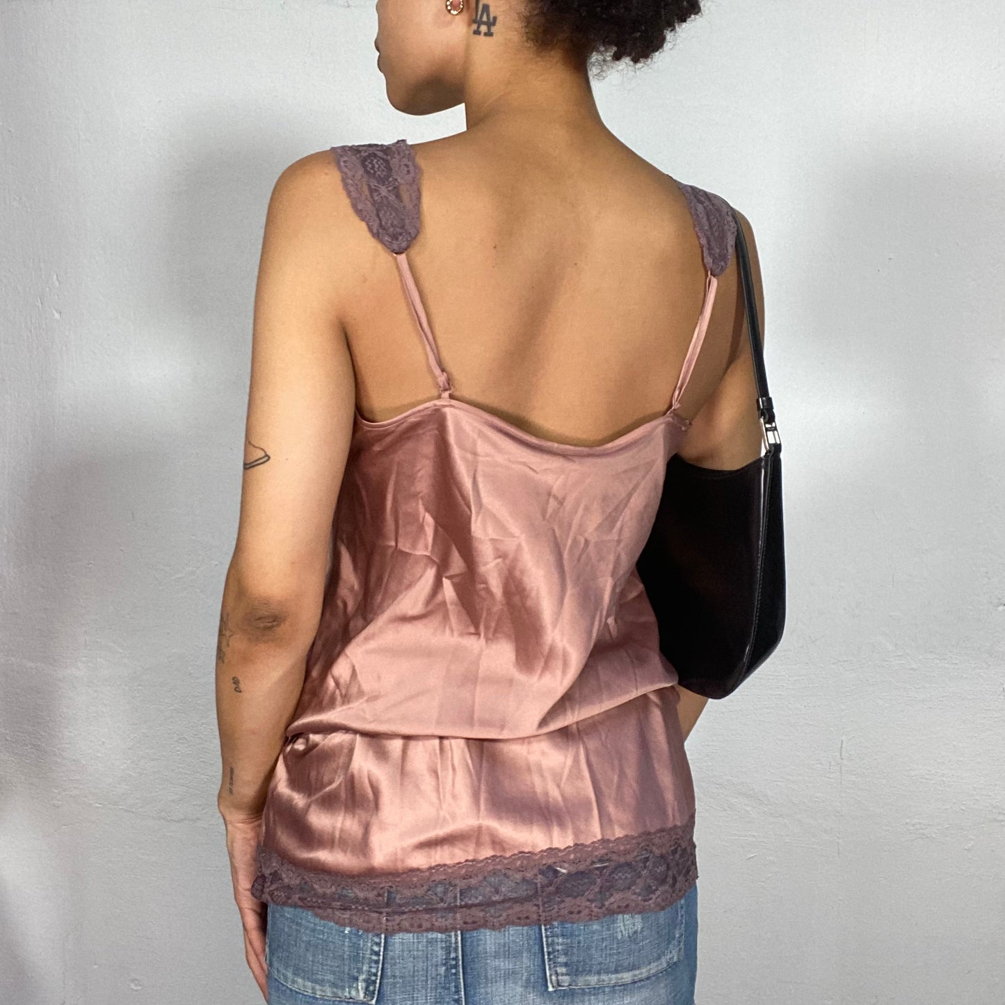 Vintage 2000's Coquette Dusty Pink Satin Top with Ribbon Details (S/M)