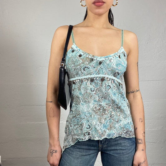 Vintage 2000's Boho Girl Blue and Mint Top with Paisley Print (S/M)