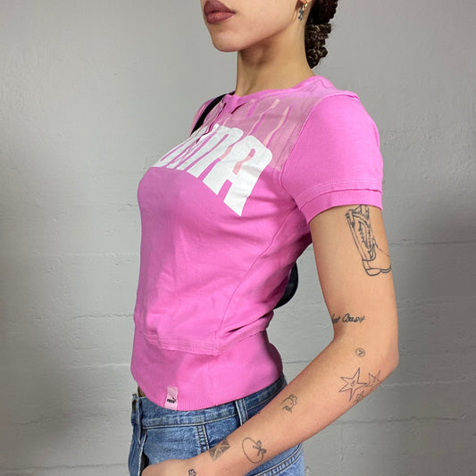 Vintage 2000's Puma Sporty Pink Top with Ombré "Puma" Print (M)