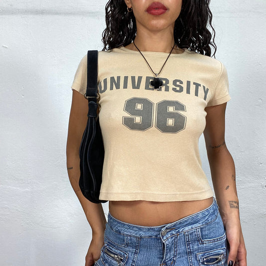 Vintage 2000's Sporty Girl Beige Top with"University 96" Print (M)