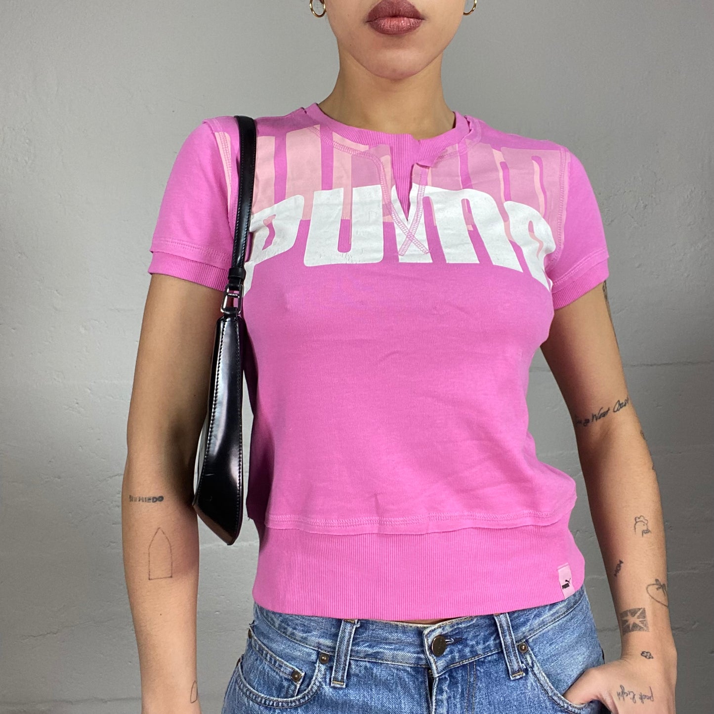 Vintage 2000's Puma Sporty Pink Top with Ombré "Puma" Print (M)