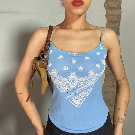 Vintage 90's Soft Girl Baby Blue Cami Top with Paisley Print (S)