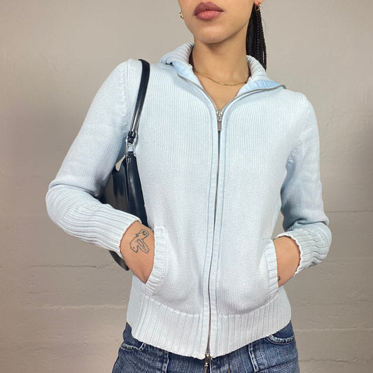 Vintage 2000's Esprit Downtown Girl Baby Blue Zip-Up Knitted Hoodie (S)