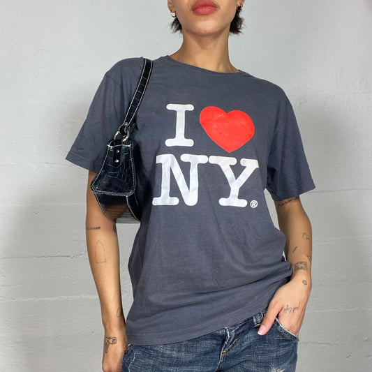 Vintage 2000's Sleaze Black Oversized Tee with "I <3 NY" Print (M)