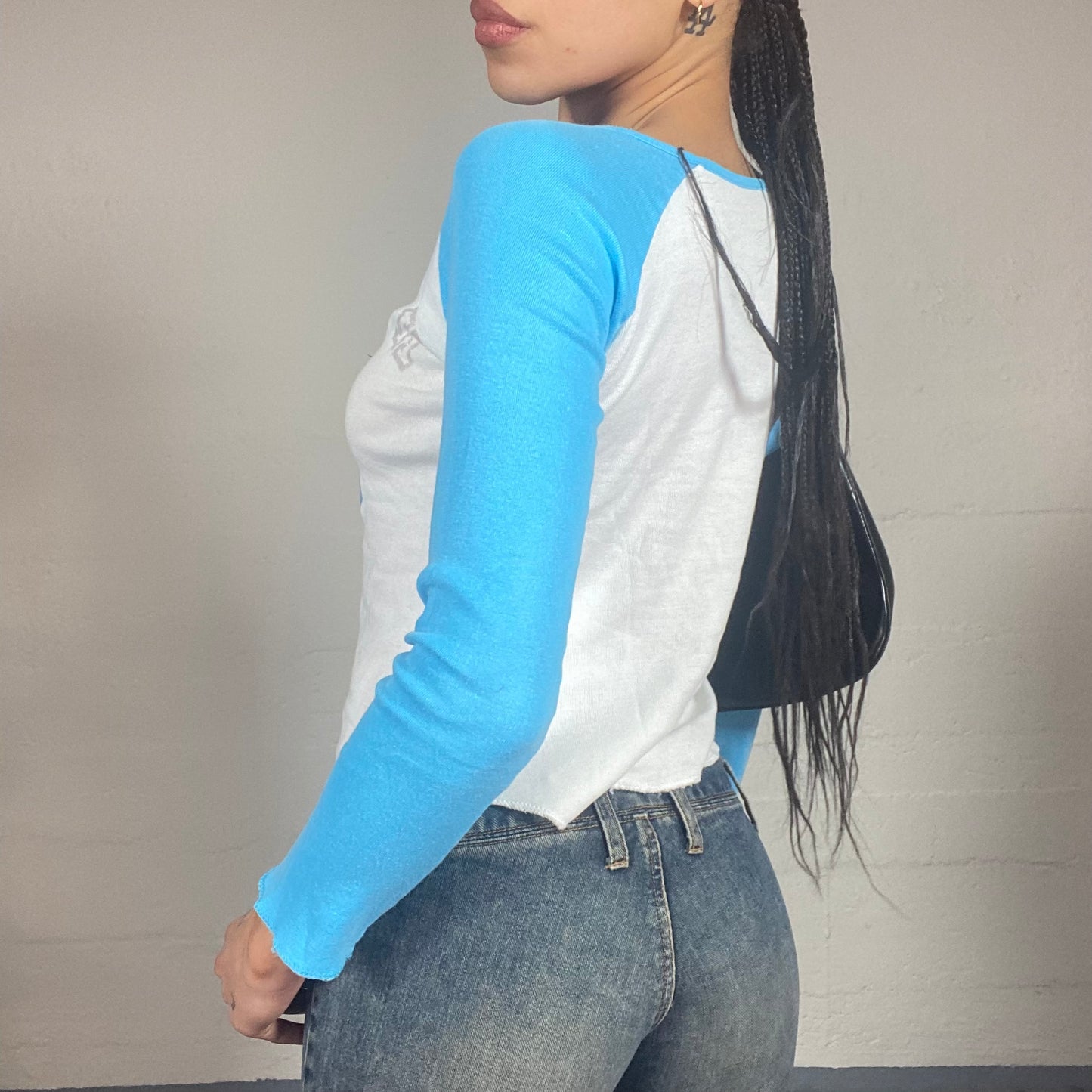 Vintage 2000's Sporty Blue Longsleeve Top with 'New York 39' Text Detail (S)