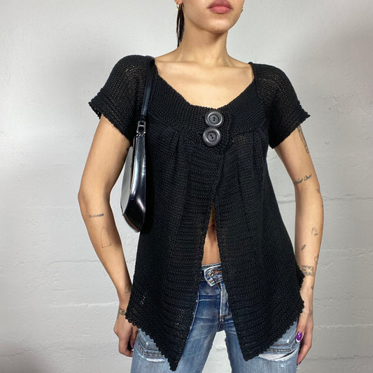 Vintage 2000's Morgan English It Girl Black Knit Cardigan with Big Buttons Detail (M)