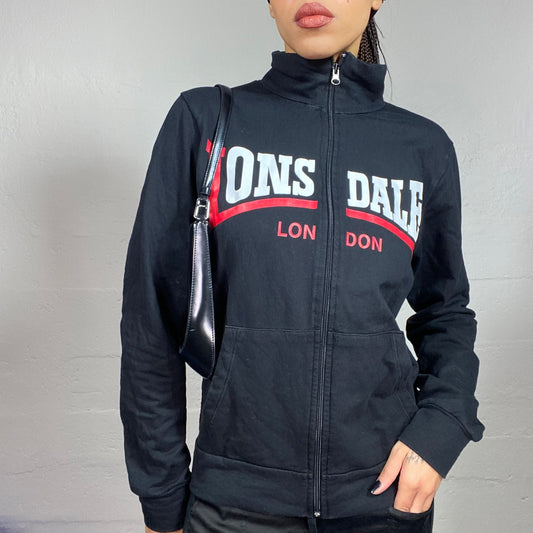 Vintage 2000's Lonsdale Football Core Black and Red Zip Up Hoodie (L)