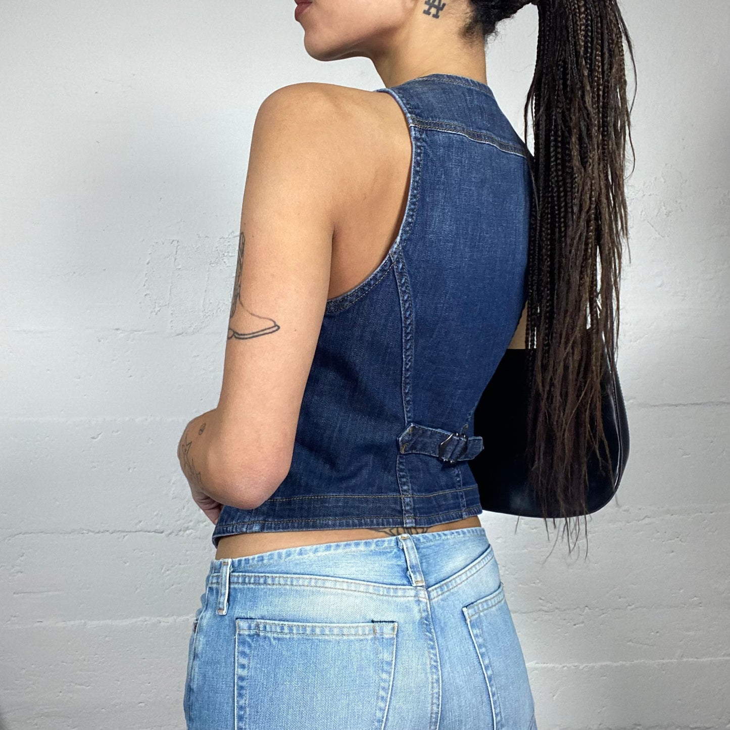 Vintage 90's Downtown Girl Denim Vest Top with Buttons Detail (S)