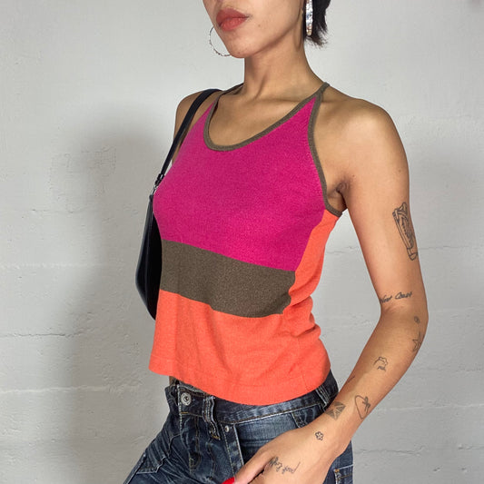 Vintage 2000's Funky Orange and Purple Crossed Back Top (S/M)