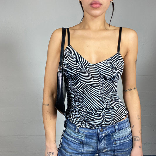 Vintage 2000's Mob Wife Black Top with Zebra Print (XS)