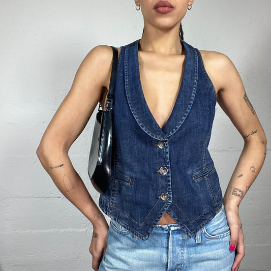 Vintage 90's Downtown Girl Denim Vest Top with Buttons Detail (S)