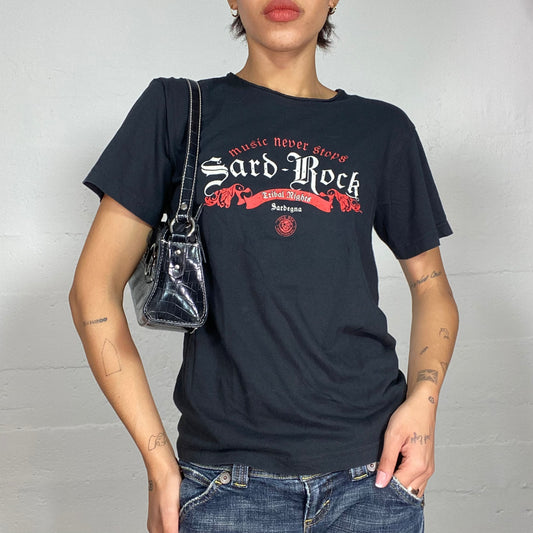 Vintage 2000's Sleaze Black Oversized Band Tee with Red "Tribal Nights" Print (M)