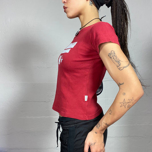 Vintage 2000's College Girl Red Top with Grey „64“ and Typography Print (S)