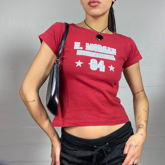 Vintage 2000's College Girl Red Top with Grey „64“ and Typography Print (S)