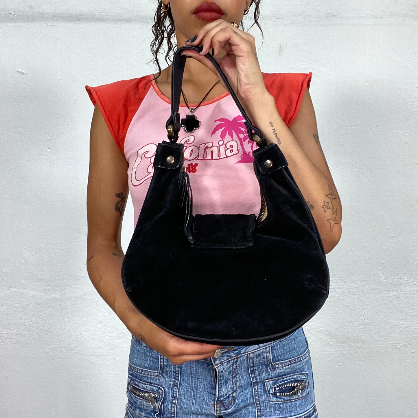 Vintage 90's Dolce & Gabanna Western Suede Shoulder Bag with Goldsmith  Logo and Heart Detail