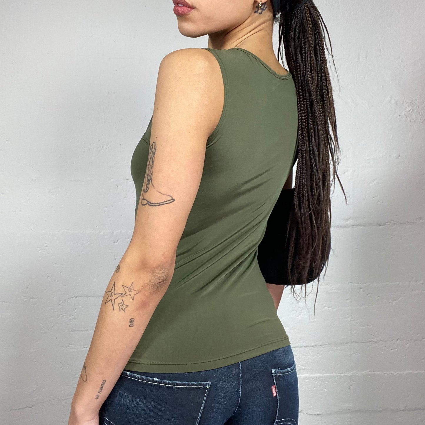 Vintage 2000's Rave Khaki Cut Out Top with Safety Pin Line Detail (S)