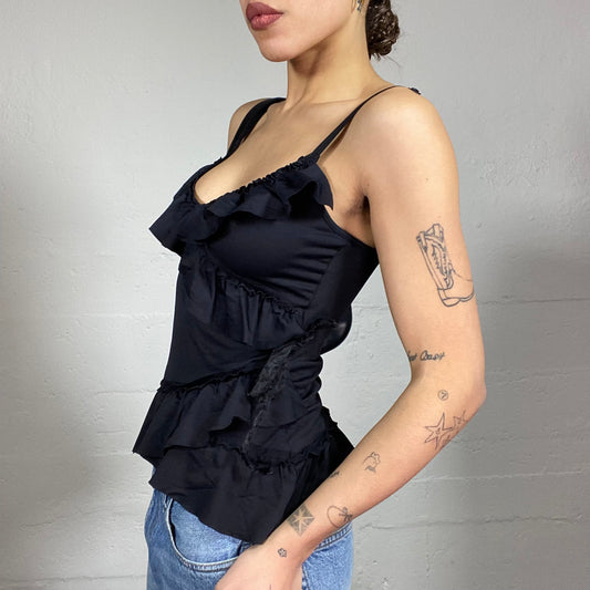Vintage 2000's Morgan Romantic Girl Black Frilled Top (S/M)