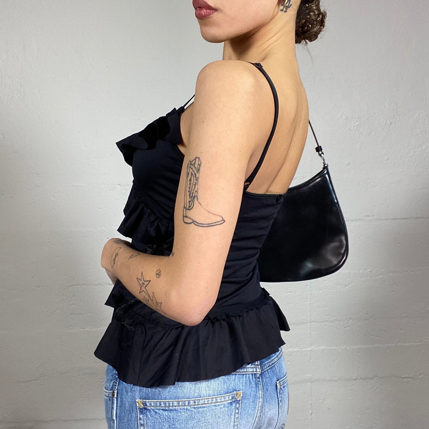 Vintage 2000's Morgan Romantic Girl Black Frilled Top (S/M)