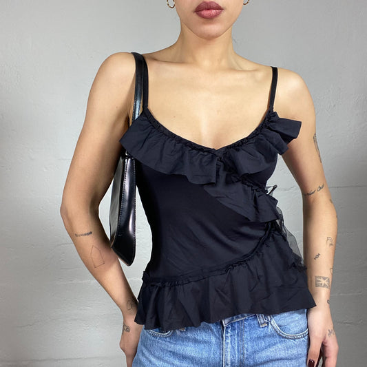 Vintage 2000's Morgan Romantic Girl Black Frilled Top (S/M)