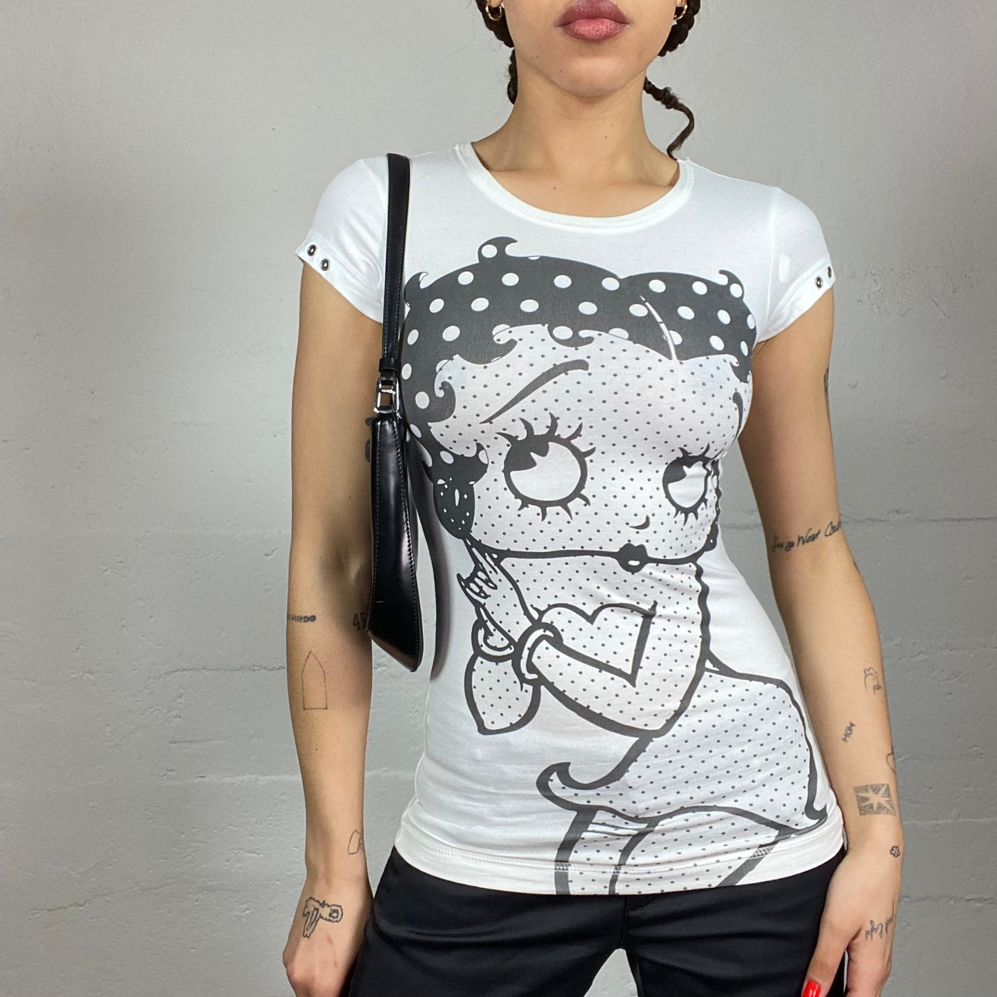 Vintage 2000's Sleaze White Top with Black Betty Boop Print (XS)