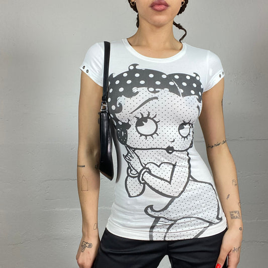 Vintage 2000's Sleaze White Top with Black Betty Boop Print (XS)