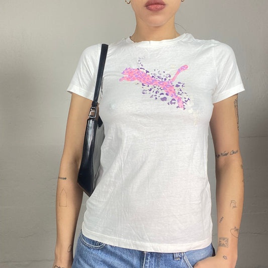Vintage 2000's Reebok Sporty White Top with Brand Logo Icon with Cheetah Print (S/M)