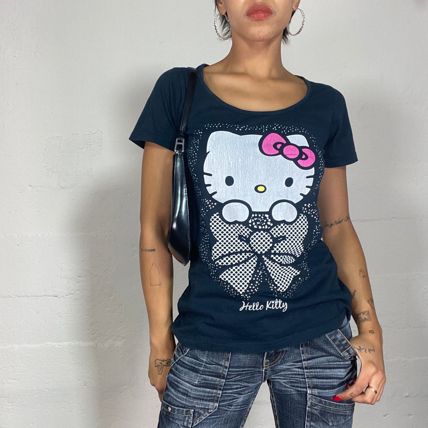 Vintage 2000's Sanrio Hello Kitty Soft Girl Black Tee with Character Print (S)