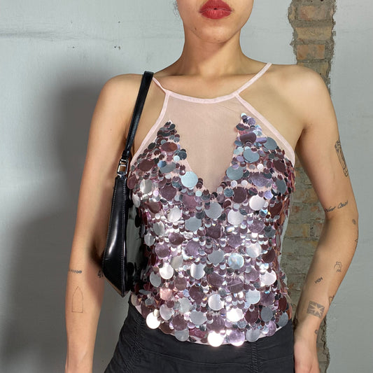 Vintage 90's Festival Baby Pink Top with Sequins (S)